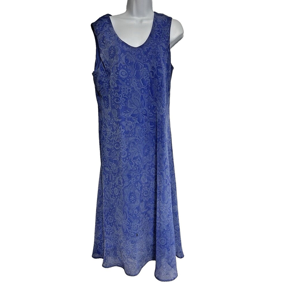 Y2K VTG K Studio Maxi Dress Women's 16 Blue Floral Lined Sleeveless Whimsigoth